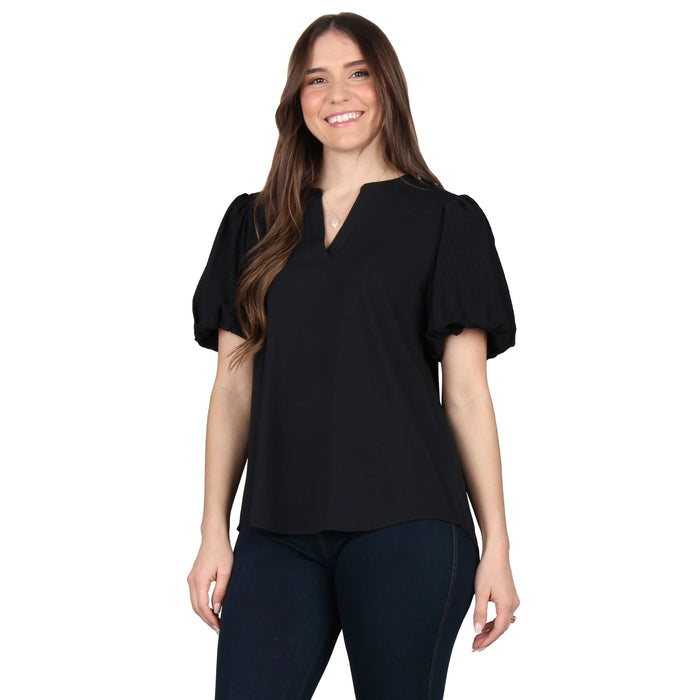 Split V-Neck Puff Sleeve Tunic Plus