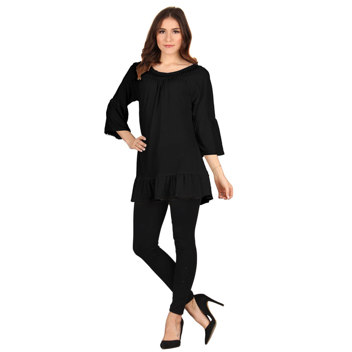 Crochet Neckline Tunic With Ruffle