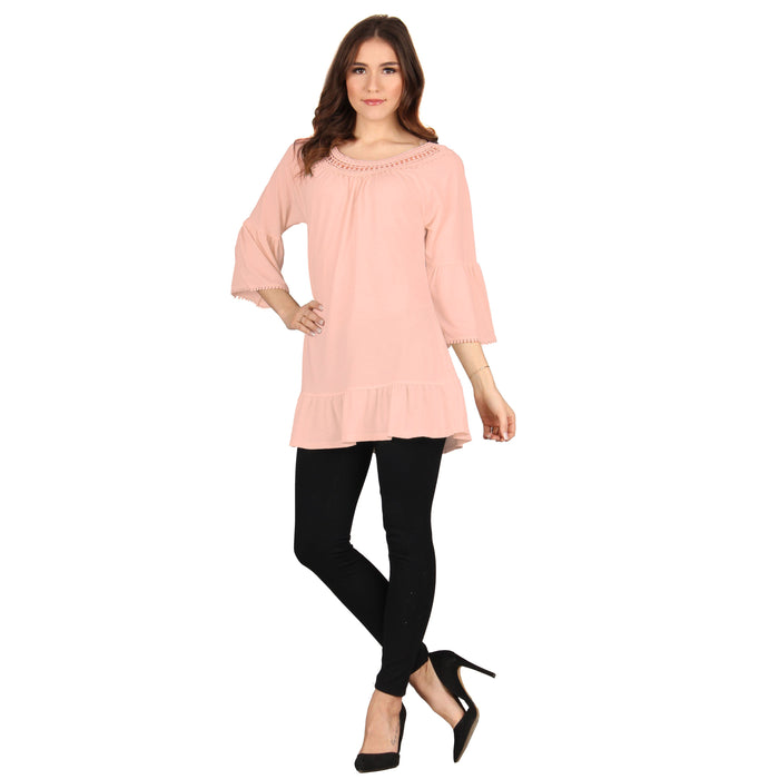 Crochet Neckline Tunic With Ruffle