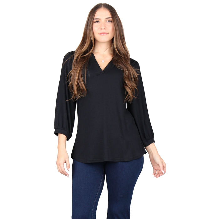 Plus Size 3/4 Sleeve Stand Collar Tunic Plus