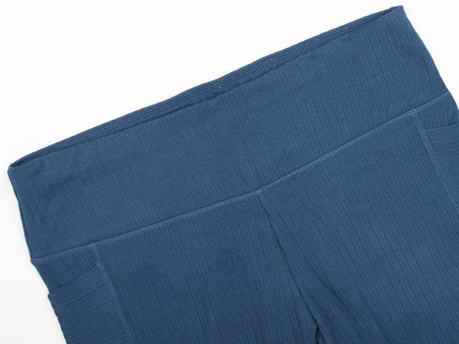 High-Rise Solid Ribbed Knit Leggings  With Pockets