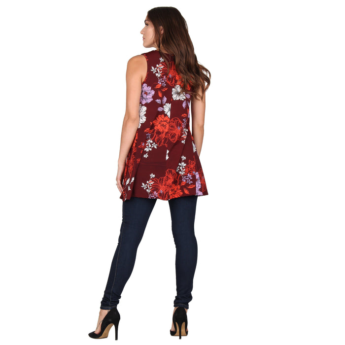 Printed V-Neck Sleeveless Pocket Tunic