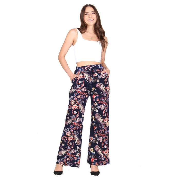 Plus Size Printed Tassel Tie Palazzo Pants