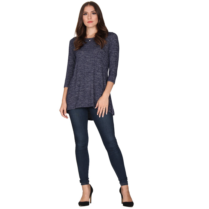 3/4 Sleeve Solid Pleat Back Tunic