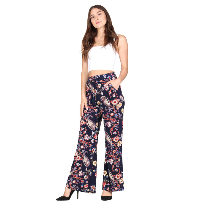 Plus Size Printed Tassel Tie Palazzo Pants