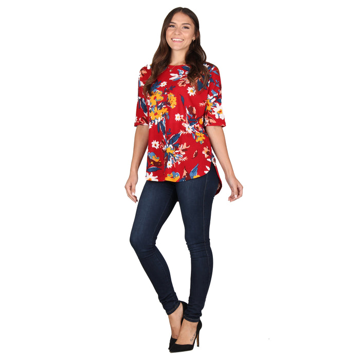 ¾ Sleeve Printed Waffle Knit Tunic