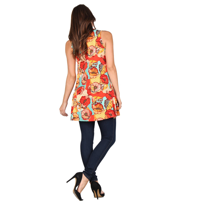 Printed V-Neck Sleeveless Pocket Tunic