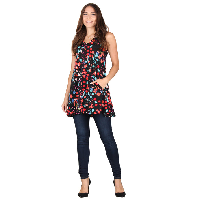 Printed V-Neck Sleeveless Pocket Tunic