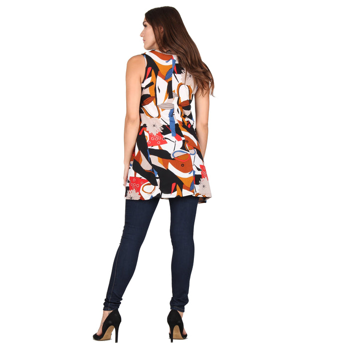 Printed V-Neck Sleeveless Pocket Tunic