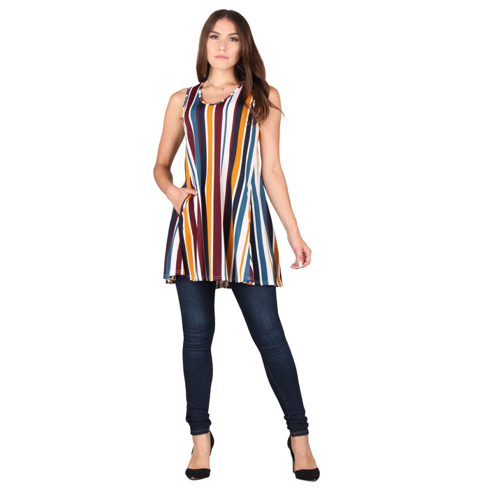 Printed V-Neck Sleeveless Pocket Tunic
