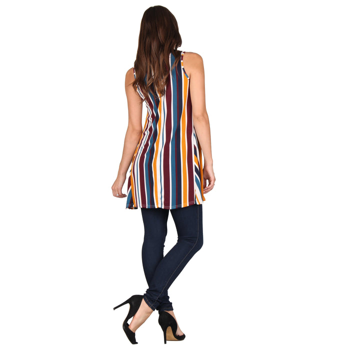 Printed V-Neck Sleeveless Pocket Tunic