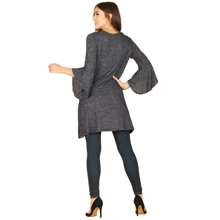 Solid V-Neck  ¾ Bell Sleeve Tunic
