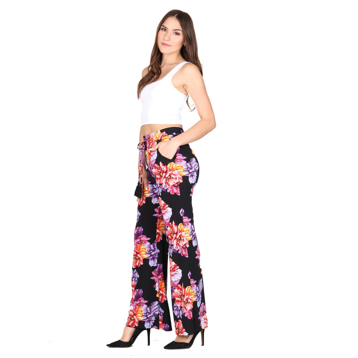 Plus Size Printed Tassel Tie Palazzo Pants