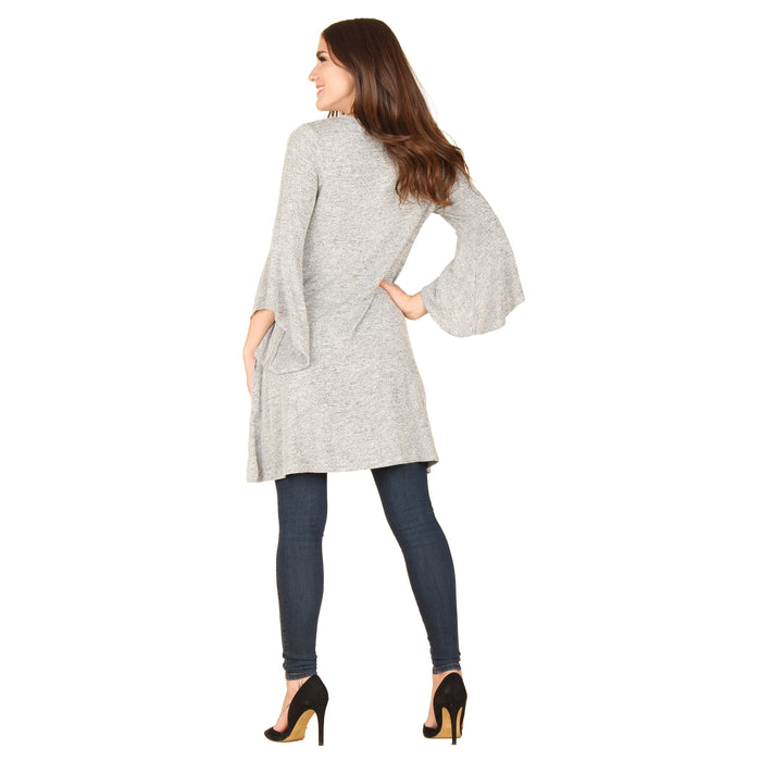 Solid V-Neck  ¾ Bell Sleeve Tunic