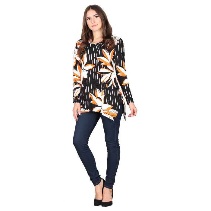 Plus Size Printed V-Neck Side Slit Tunic