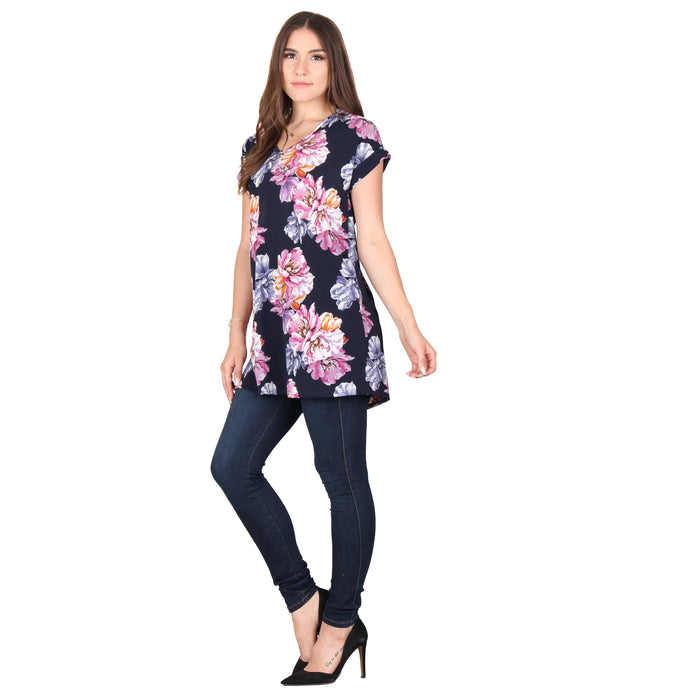 Plus Size Printed Short Sleeve Pocket Tunic