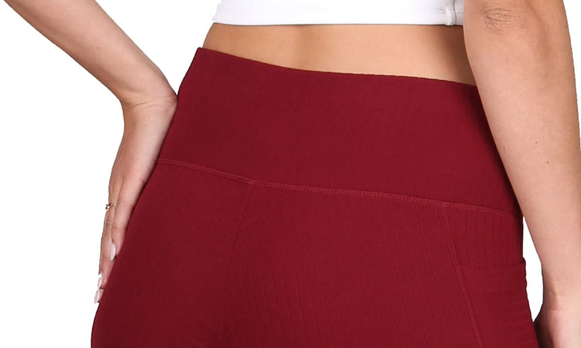 High-Rise Solid Ribbed Knit Leggings  With Pockets