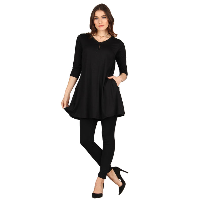 Solid V-Neck 3/4 Sleeve Tunic