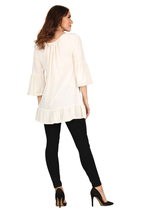 Crochet Neckline Tunic With Ruffle
