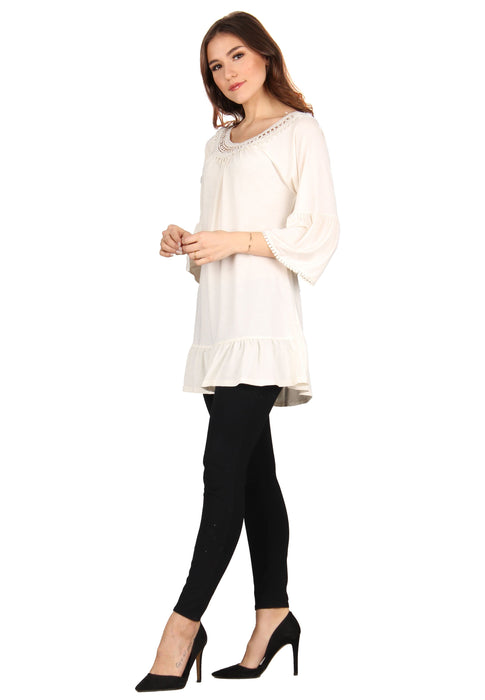 Crochet Neckline Tunic With Ruffle