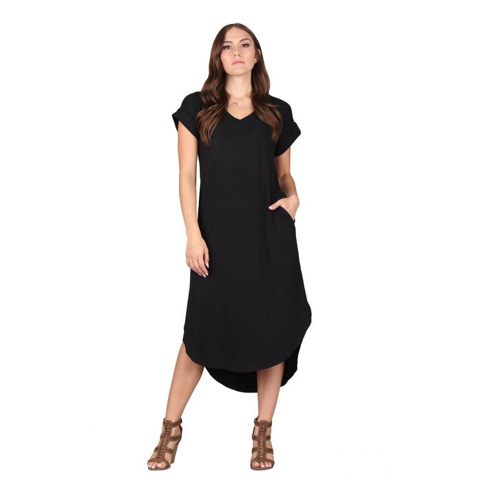 Solid Ribbed Midi Dress