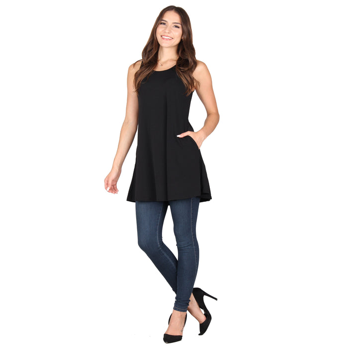 Plus Size Solid Sleeveless Pocket Tunic