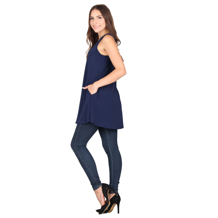 Plus Size Solid Sleeveless Pocket Tunic