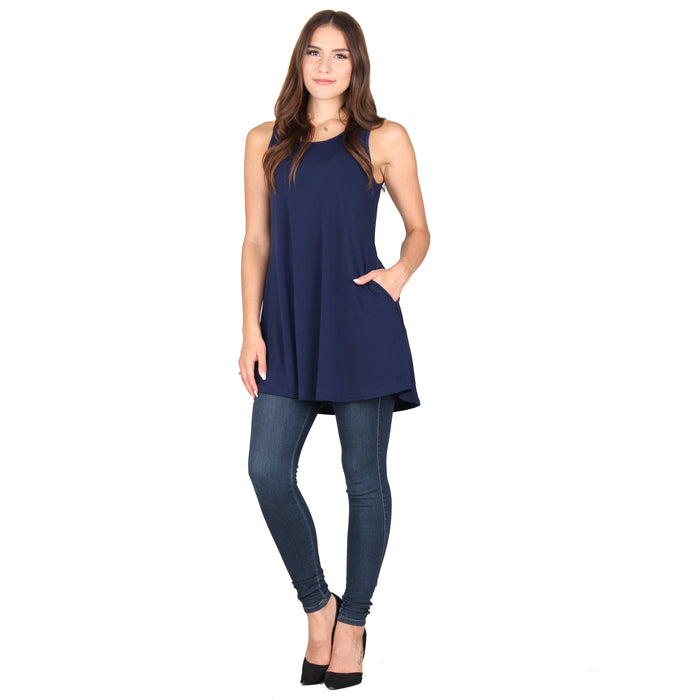 Plus Size Solid Sleeveless Pocket Tunic