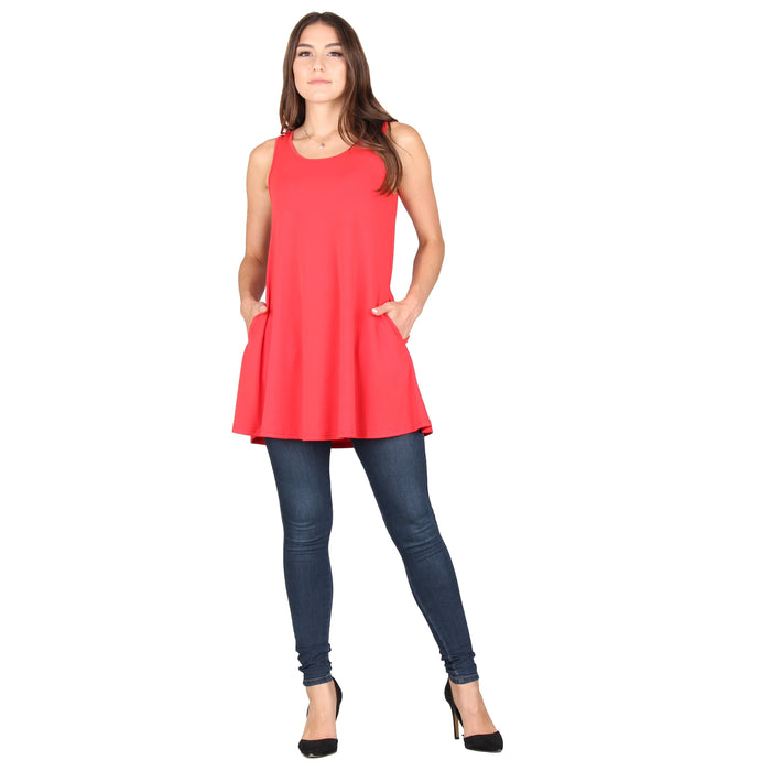 Plus Size Solid Sleeveless Pocket Tunic