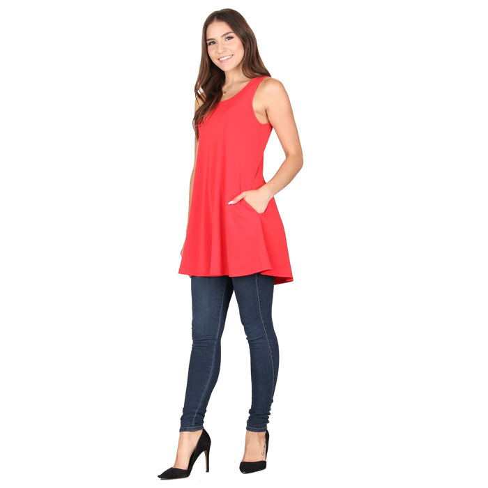 Plus Size Solid Sleeveless Pocket Tunic