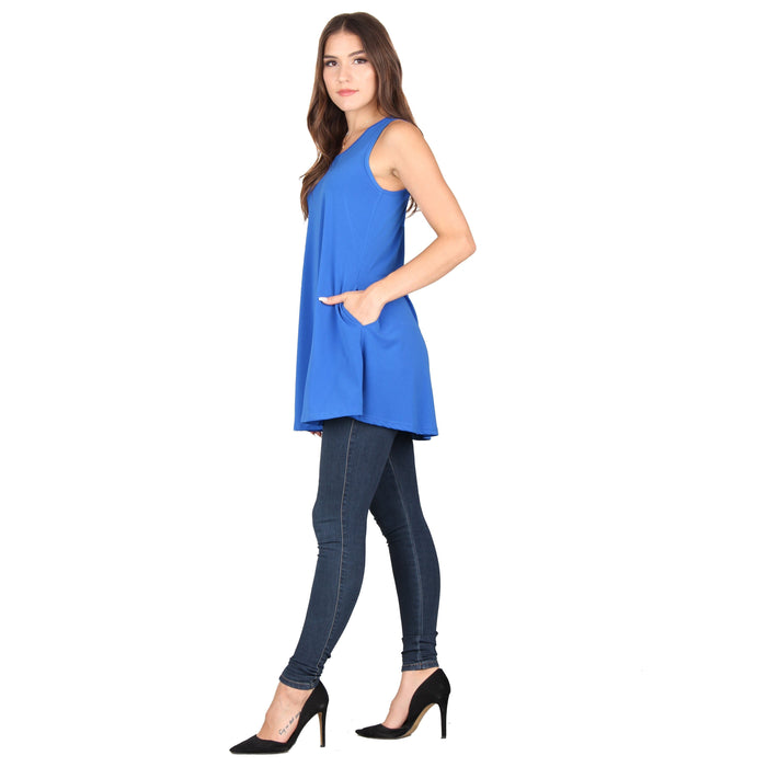 Plus Size Solid Sleeveless Pocket Tunic