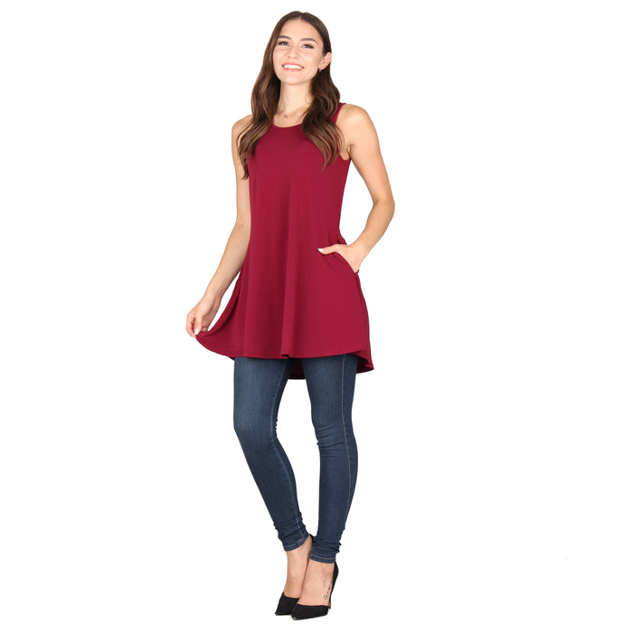 Plus Size Solid Sleeveless Pocket Tunic
