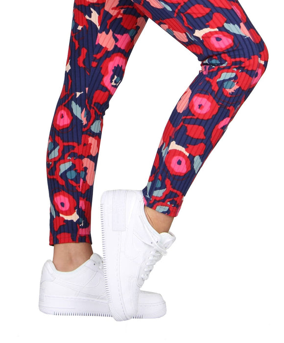 High-Rise Printed Ribbed Knit Leggings With Pockets