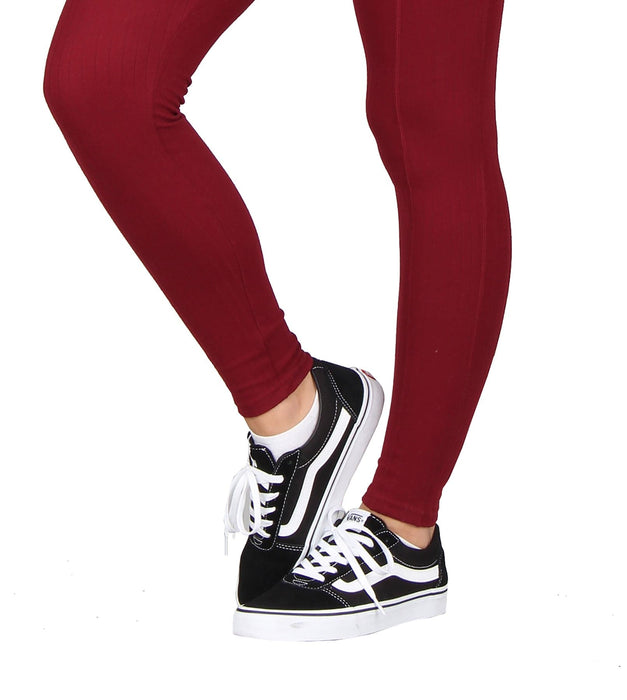 High-Rise Solid Ribbed Knit Leggings  With Pockets