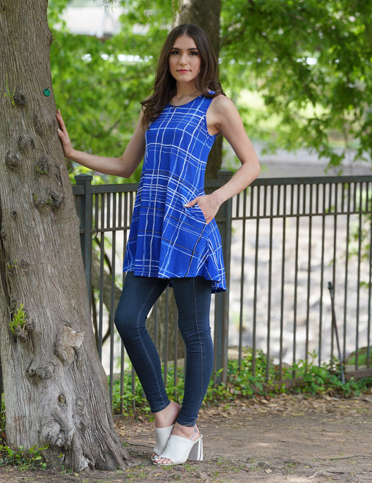 Printed V-Neck Sleeveless Pocket Tunic