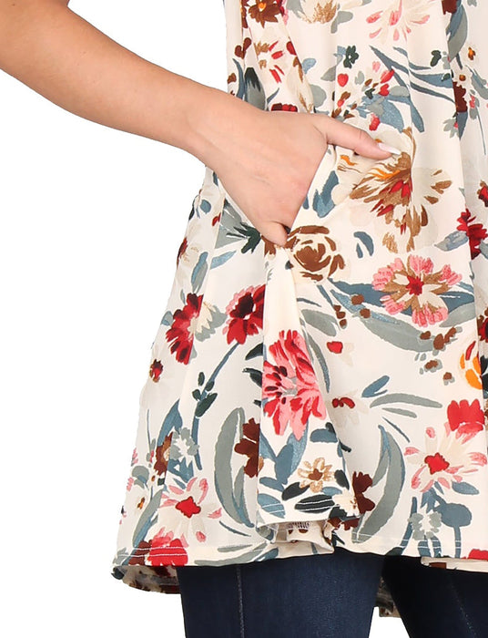 Printed V-Neck Sleeveless Pocket Tunic