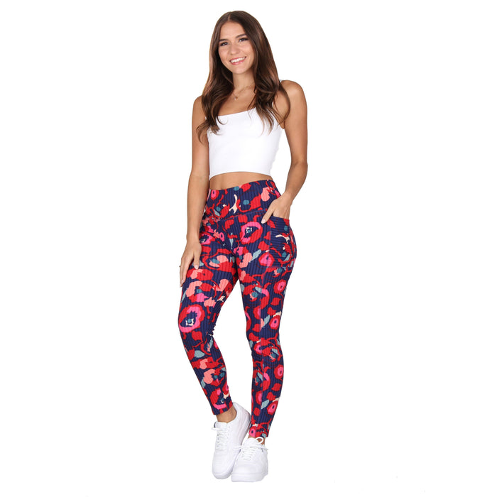 High-Rise Printed Ribbed Knit Leggings With Pockets