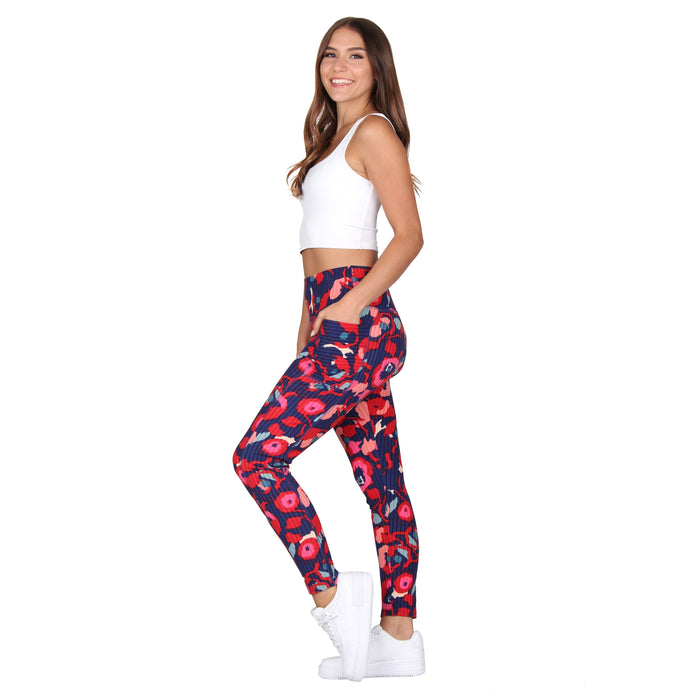 High-Rise Printed Ribbed Knit Leggings With Pockets