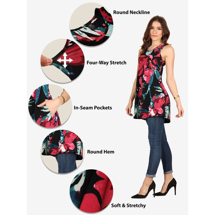 Printed V-Neck Sleeveless Pocket Tunic