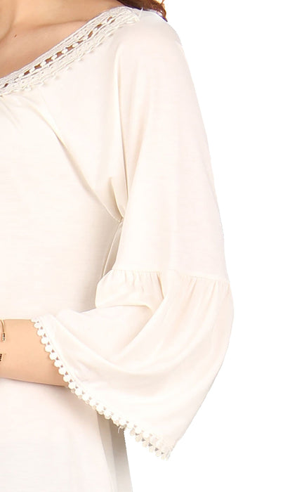 Crochet Neckline Tunic With Ruffle