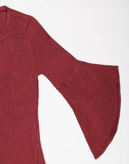 Solid V-Neck  ¾ Bell Sleeve Tunic