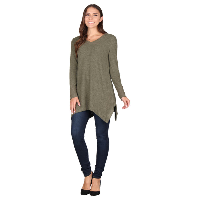 Solid V-Neck Side Slit Tunic