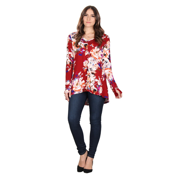 Plus Size Printed V-Neck Pleat Back Tunic