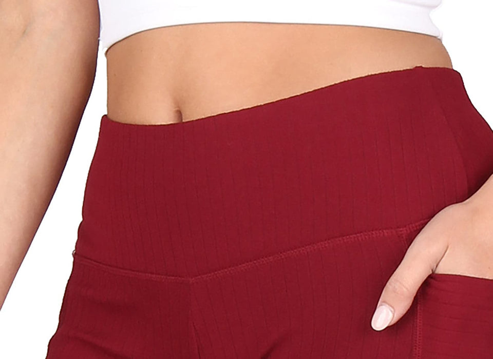 High-Rise Solid Ribbed Knit Leggings  With Pockets
