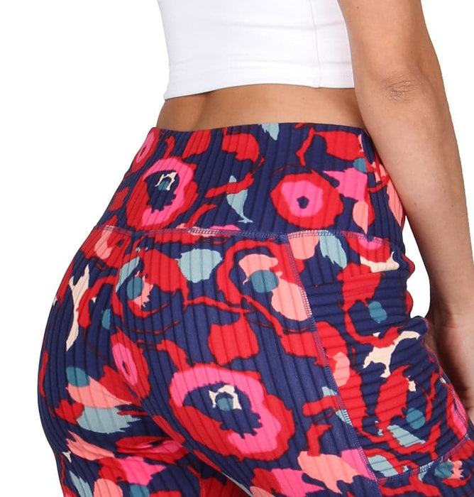 High-Rise Printed Ribbed Knit Leggings With Pockets