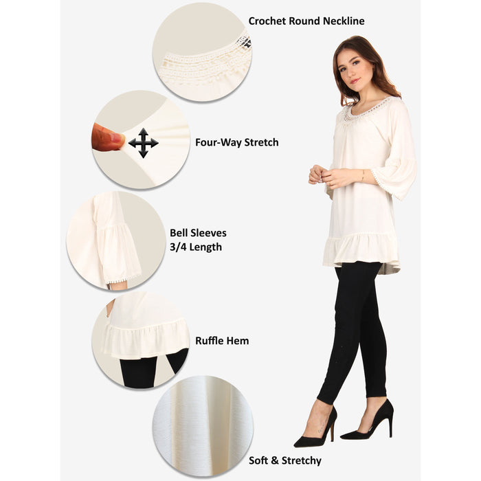 Crochet Neckline Tunic With Ruffle