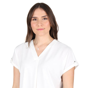 BeautyNee Women's V-Neck Pleated Tunic Top - Casual Short Sleeve Blouse For Summer