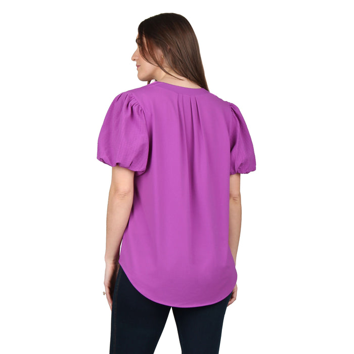 Split V-Neck Puff Sleeve Tunic
