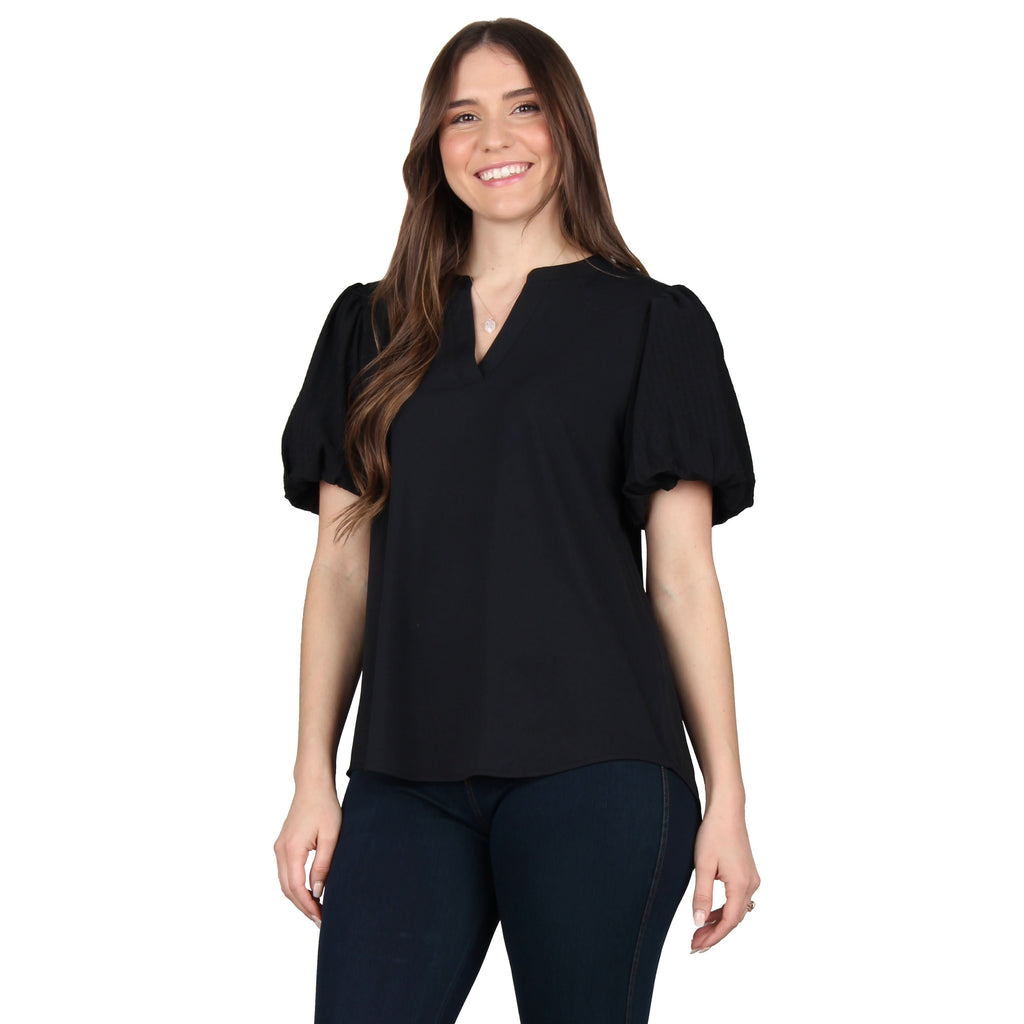 Split V-Neck Puff Sleeve Tunic — Lildy.com