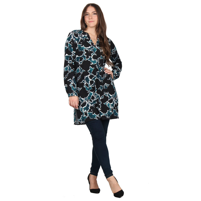 Plus Size Side Slit Button Sleeve Tunic